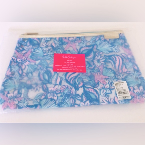 Lilly Pulitzer Large Pouch Clutch Amalfi Blue Clear Printed NWT In Package - Picture 10 of 10